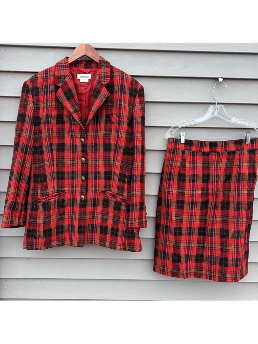 Plaid Wool blend Skirt Blazer Set STEILMANN Size 12